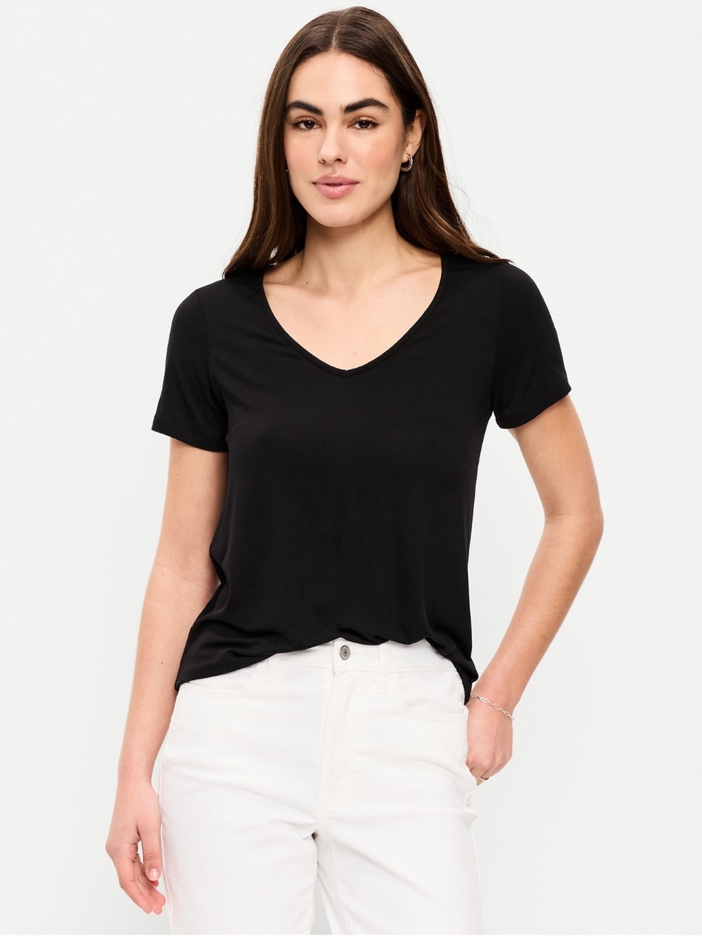 Old Navy Luxe V-Neck Black Tshirt L Tall NWOT